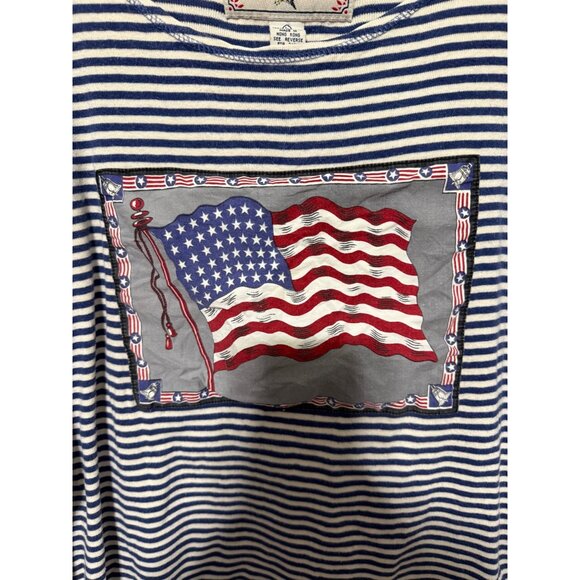 Red Ridge Mountain Outfitters Top Blue White Stripe with American Flag L - Picture 3 of 4